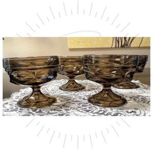 Vintage Anchor Hocking Fairfield Smokey Brown Pressed Glass Dessert Cups Set 4